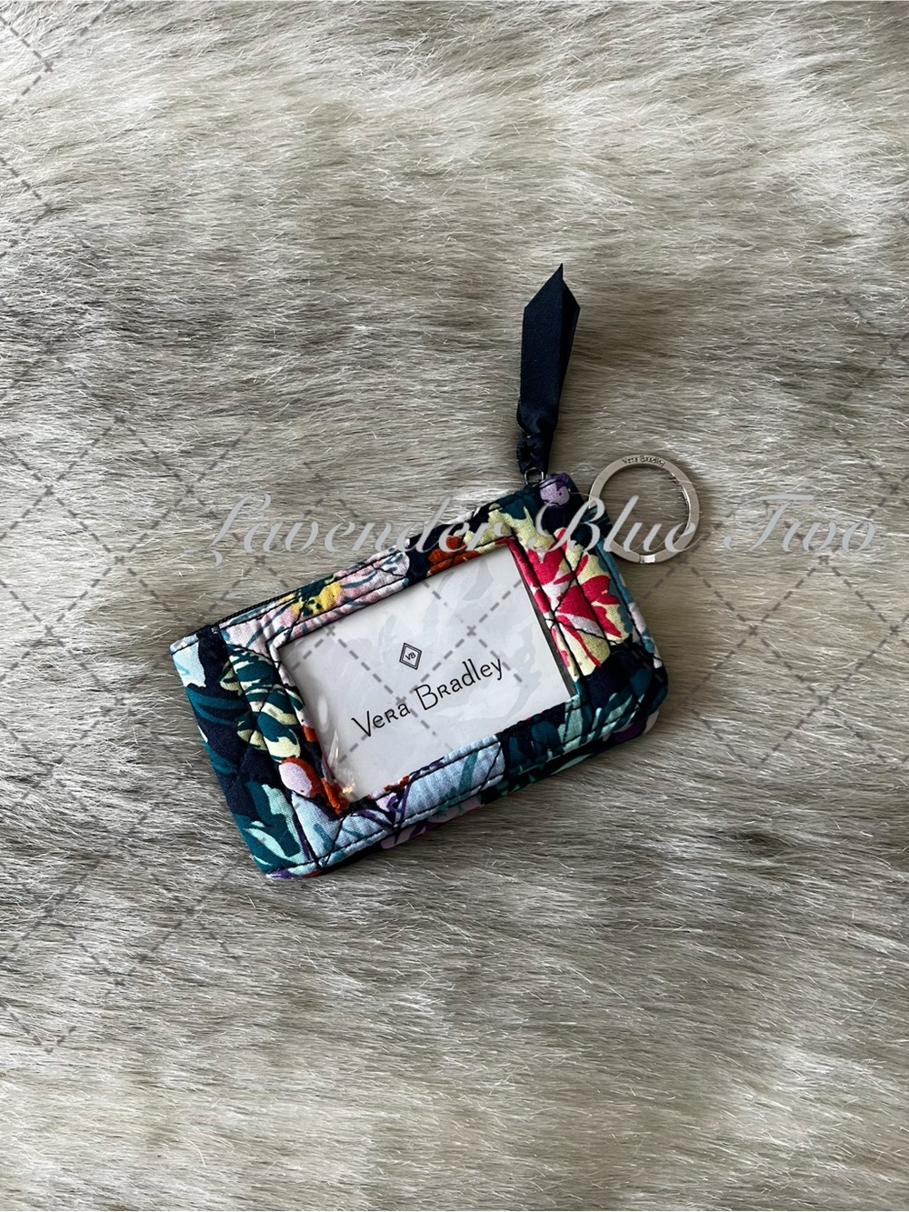 New VERA BRADLEY Happy Blooms RFID Deluxe Zip ID Case Black Orange Floral School